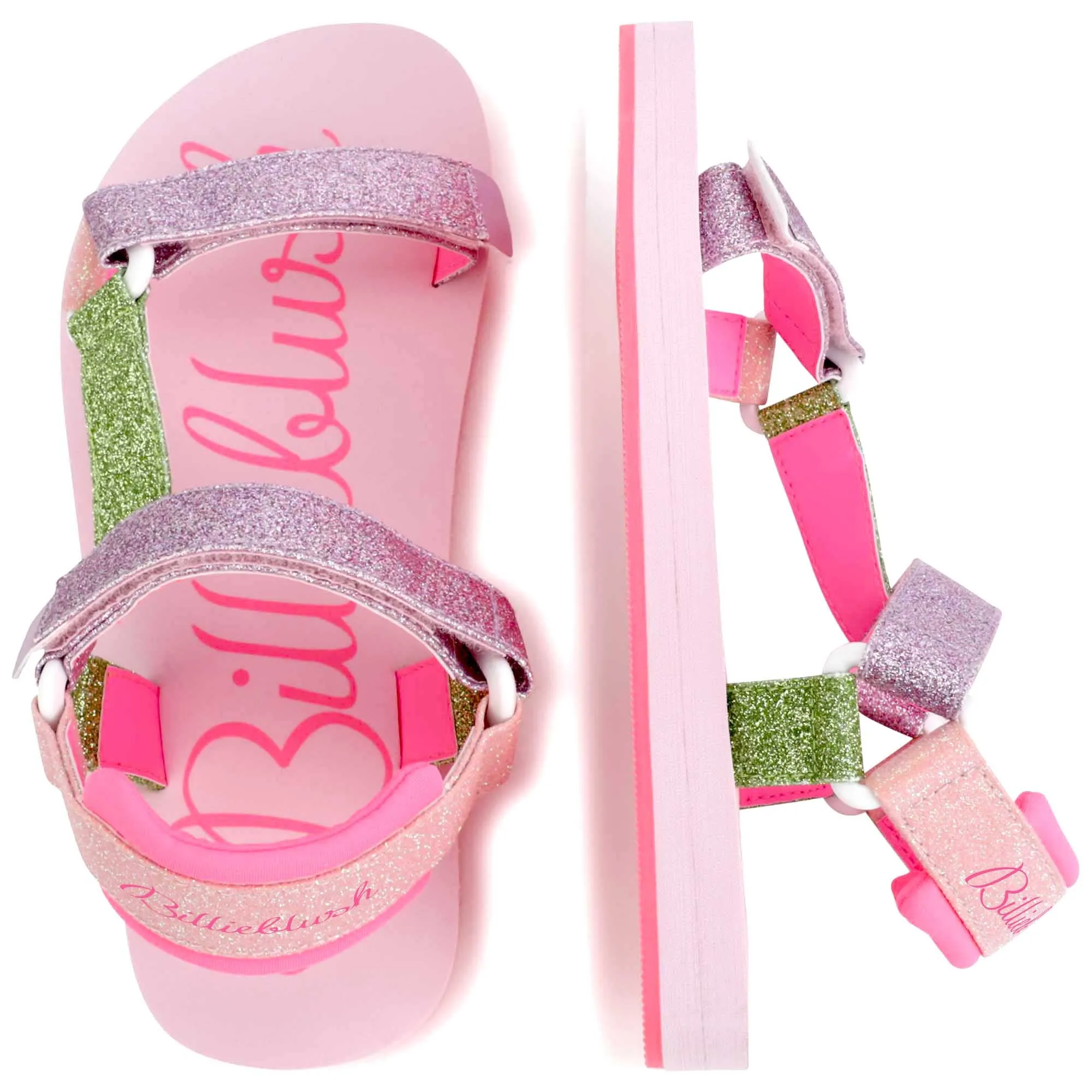 BILLIEBLUSH MULTICOLORED GLITTER VELCRO STRAP SANDALS