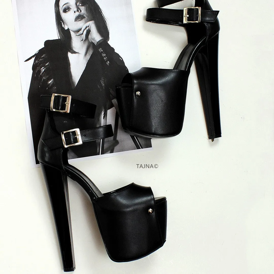 Black Double Strap Platform High Heels