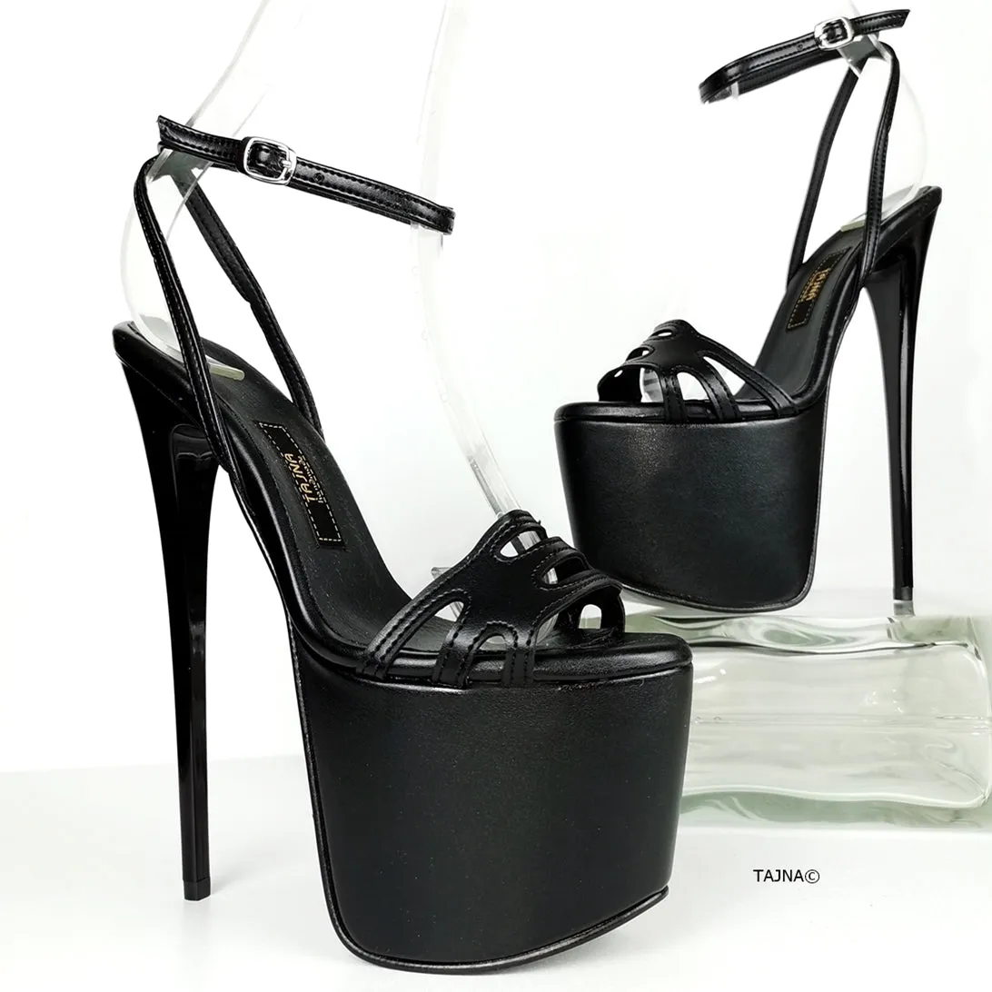 Black Laser Strap High Heel Sandals