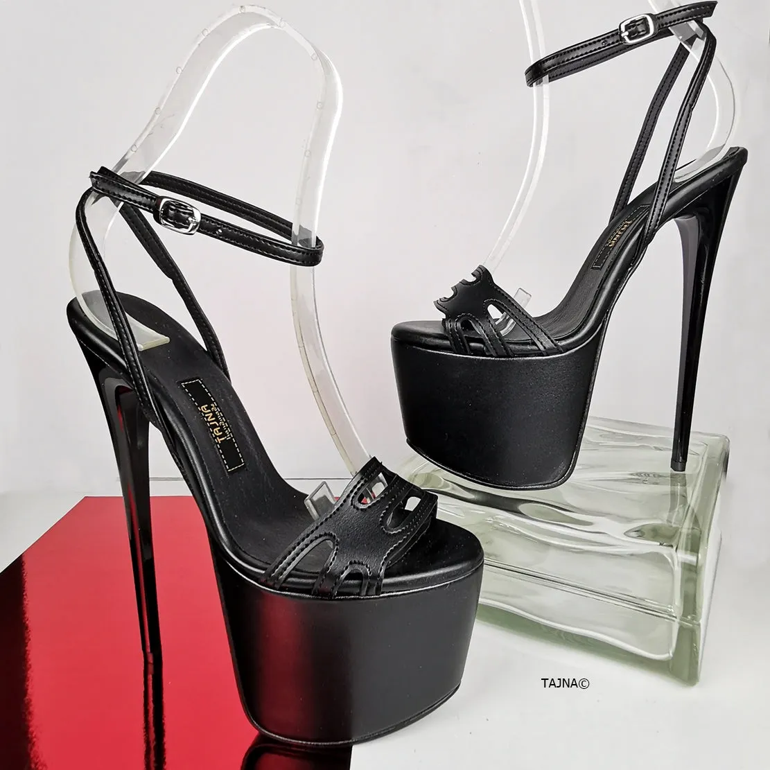 Black Laser Strap High Heel Sandals