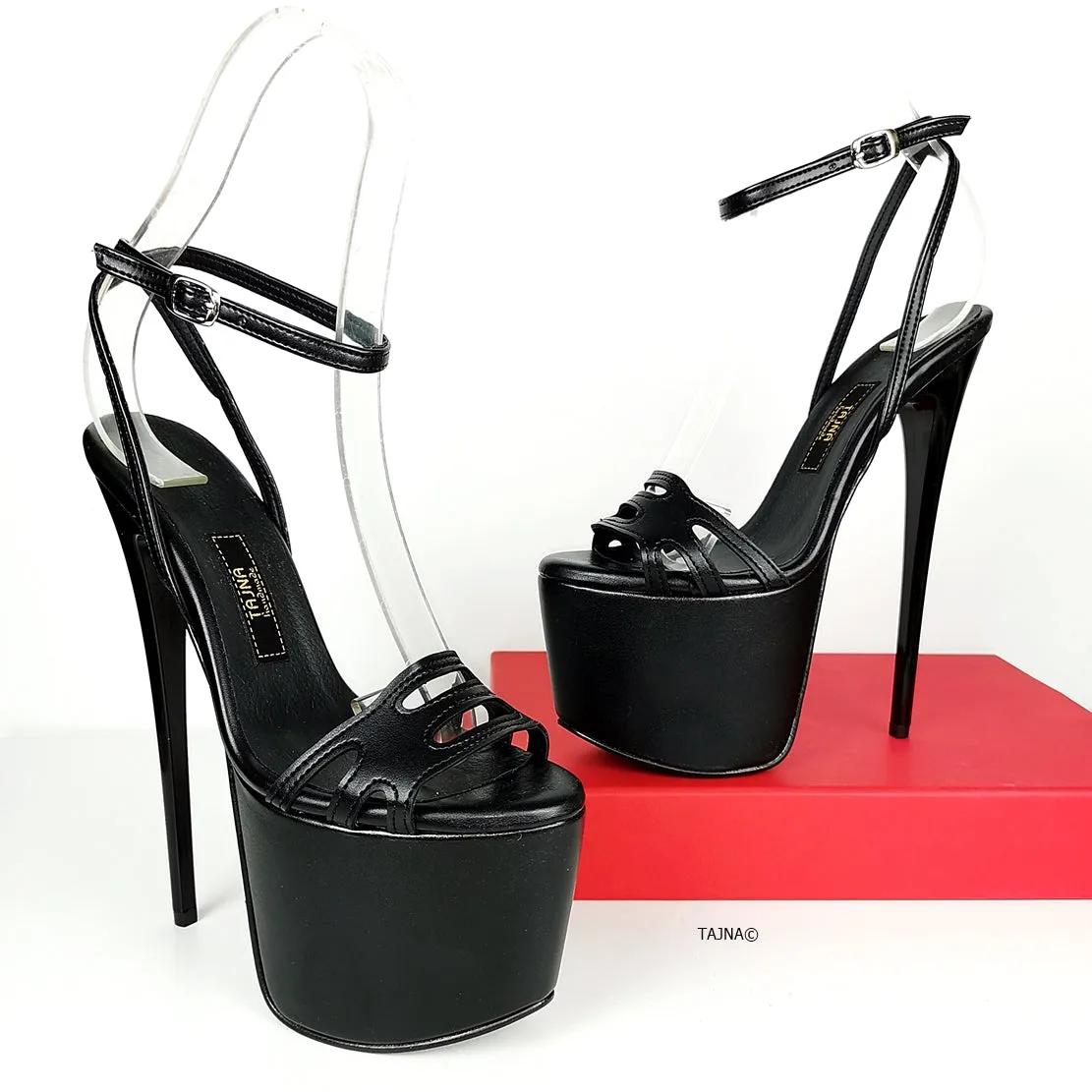 Black Laser Strap High Heel Sandals