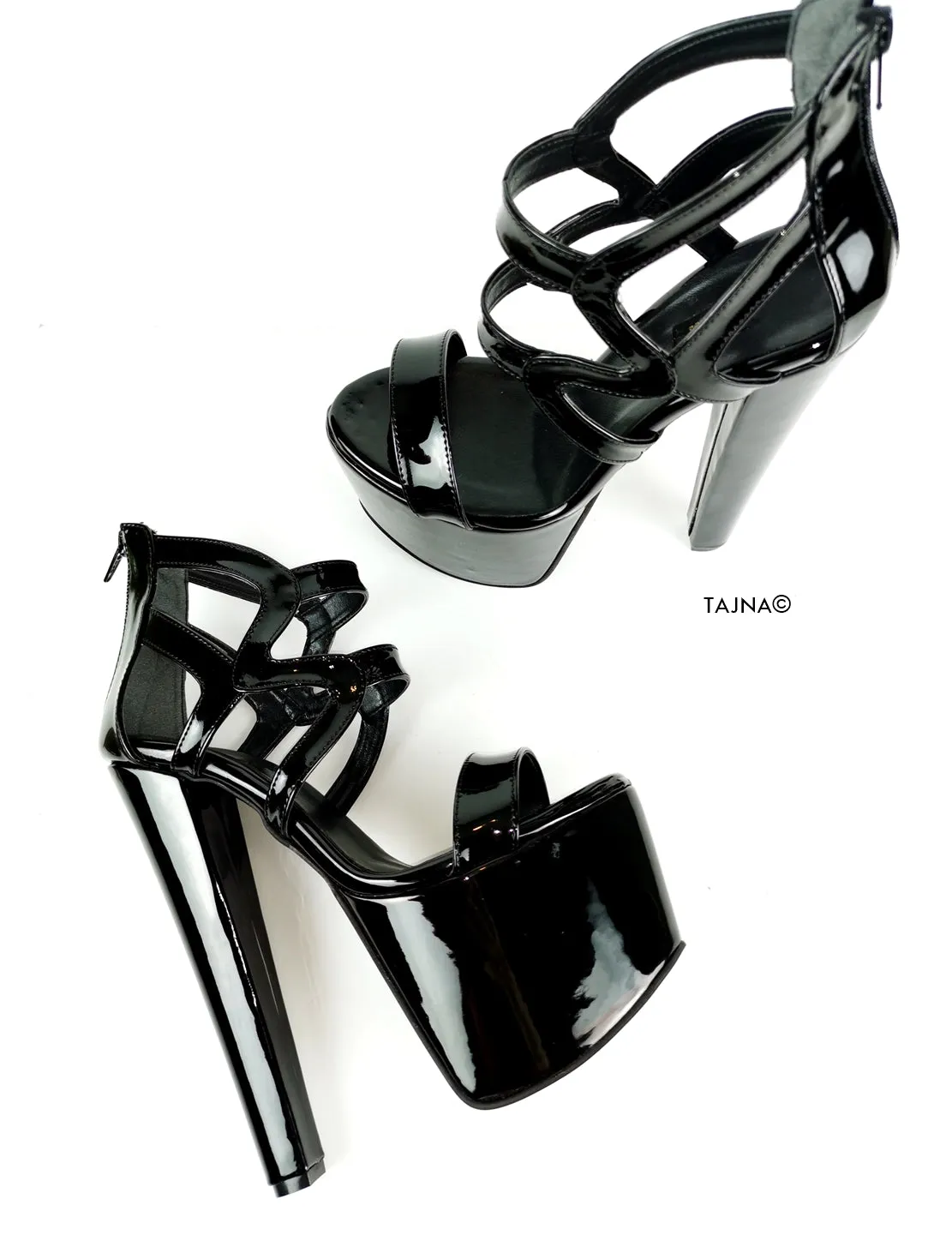 Black Patent Chunky Cage Platform Heels