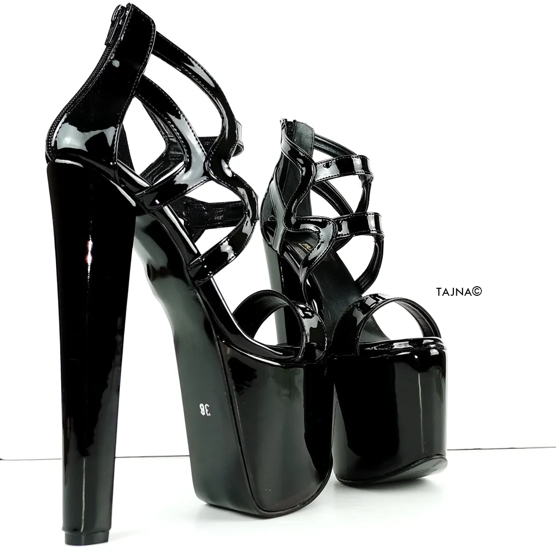 Black Patent Chunky Cage Platform Heels