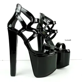 Black Patent Chunky Cage Platform Heels