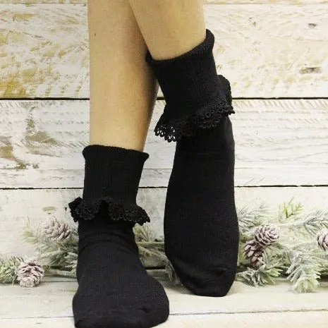 BOBBY lace cuff ankle socks  - black