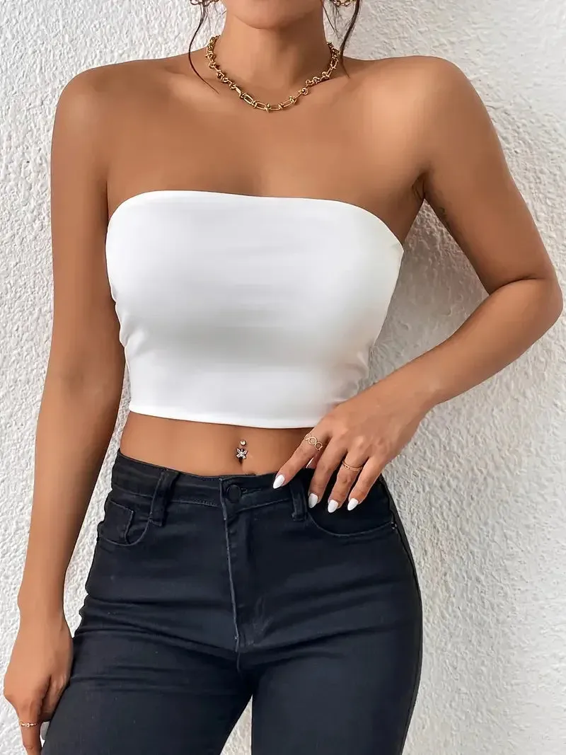 Bodycon Crop Tube Top Solid Stretchy Every Day Crop Top