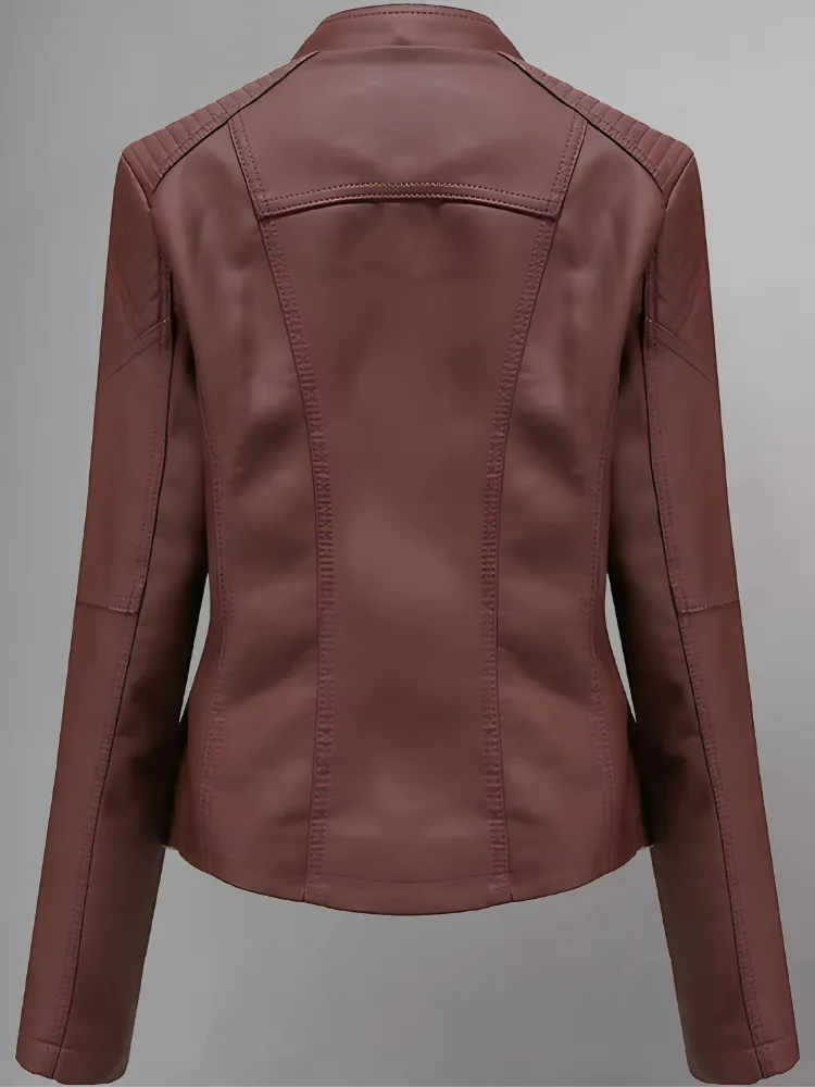 Brown Long-Sleeve Moto Jacket - Women & Plus