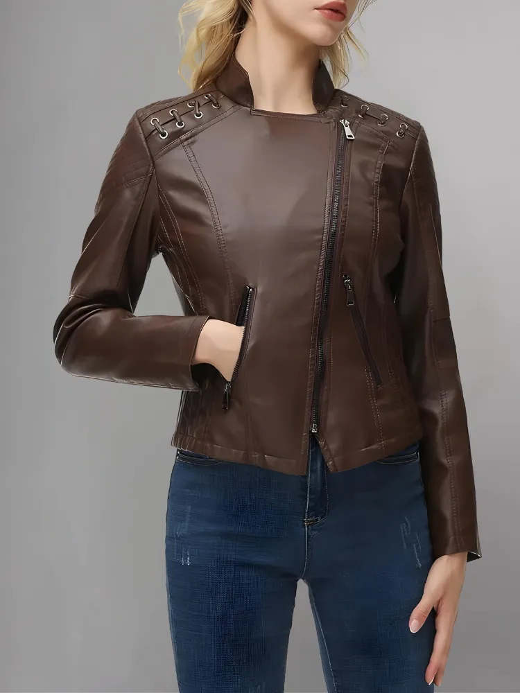 Brown Long-Sleeve Moto Jacket - Women & Plus