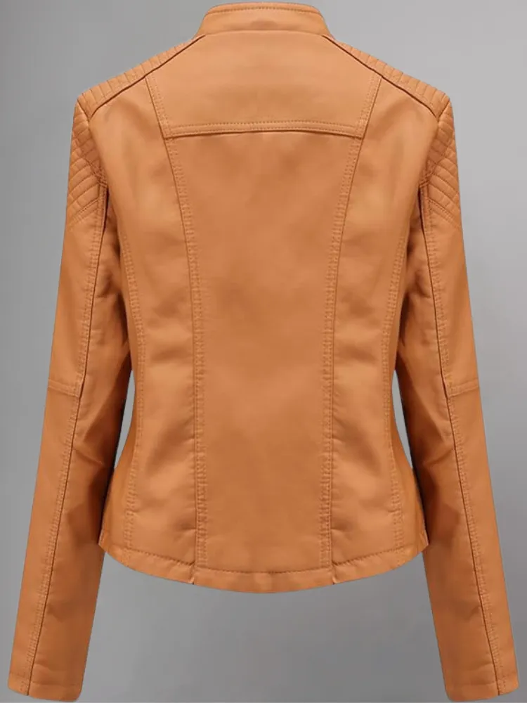 Brown Long-Sleeve Moto Jacket - Women & Plus