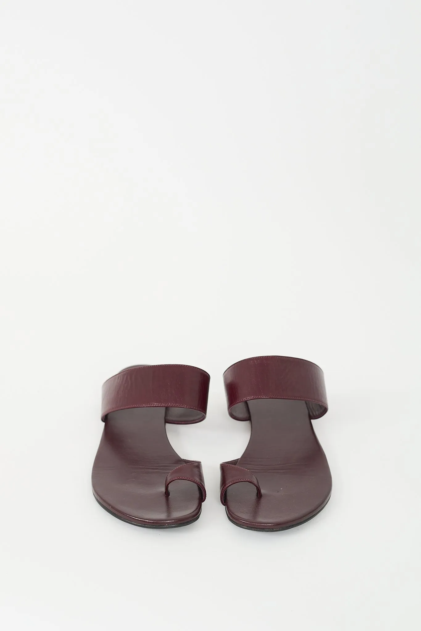 Burgundy Leather Infradito Flat Sandal