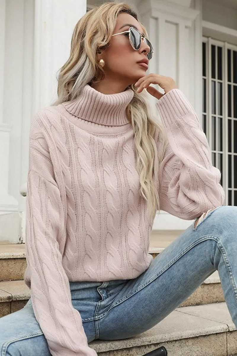 CABLE KNITTED TURTLE NECK SWEATER TOP