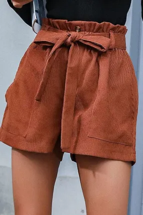 CASUAL PURE COLOR LACE CORDUROY LOOSE SHORTS