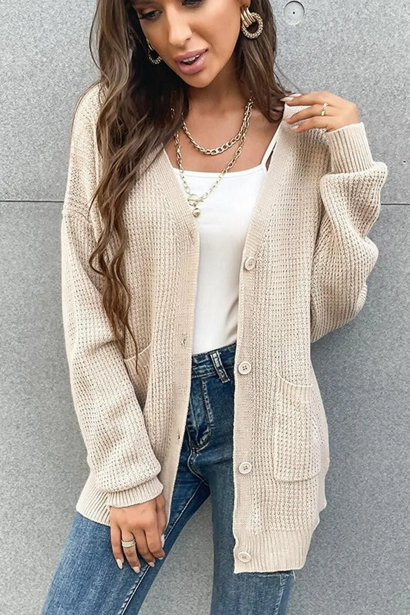 CHUNKY CABLE KNIT LOOSE LONG BUTTON DOWN CARDIGAN