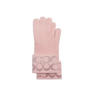 Coach Signature Metallic Knit Gloves Carnation