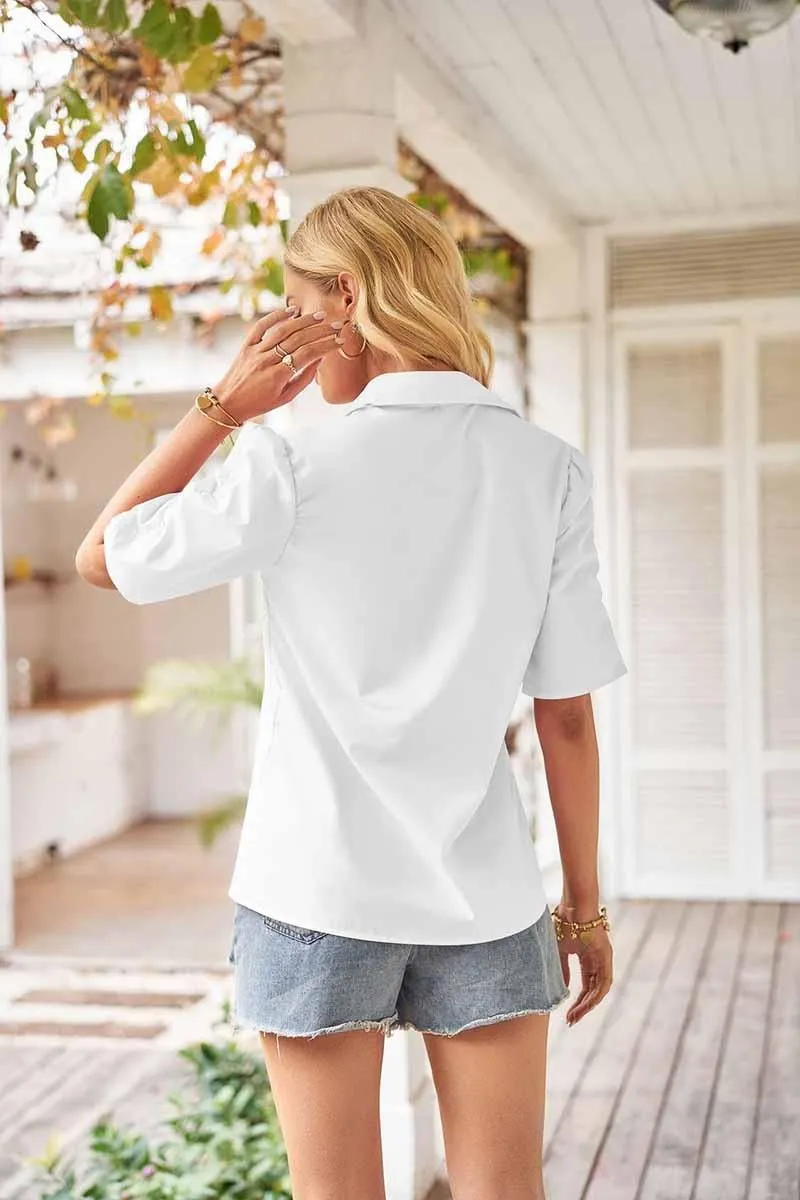 COLLAR BUTTON UP PUFF SHORT SLEEVE SHIRTS