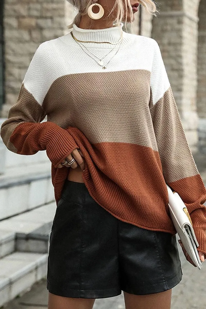 COLOR BLOCK CASUAL TUNIC SWEATER