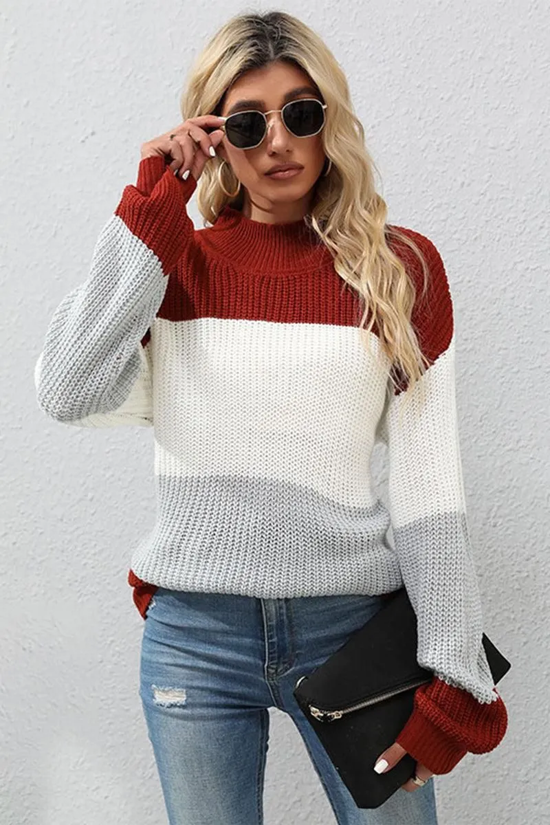 COLOR BLOCKED LOOSE FIT DAILY SWEATER