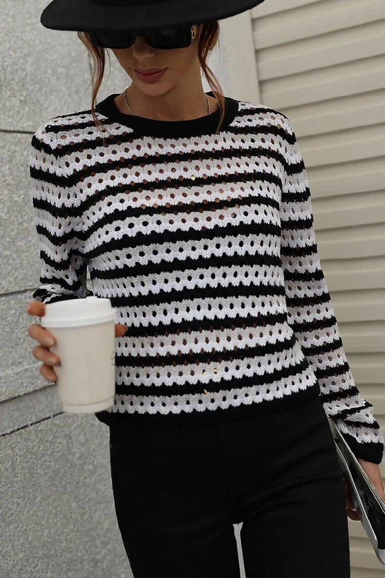 COLORED STRIPE KNIT SWEATER TOP