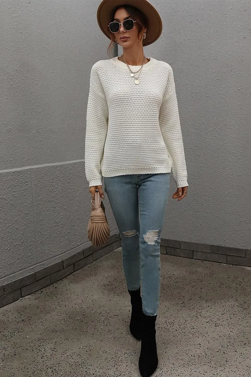 CREW NECK LONG SLEEVE BASIC SWEATER TOP