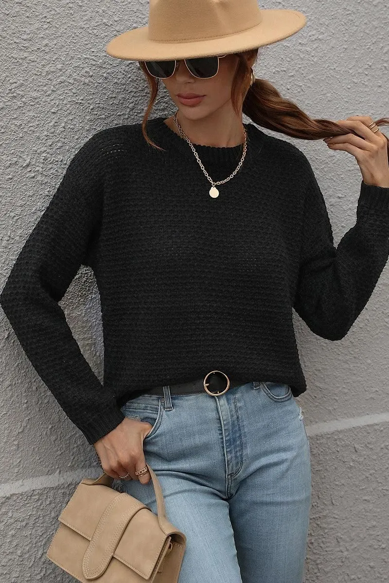 CREW NECK LONG SLEEVE BASIC SWEATER TOP