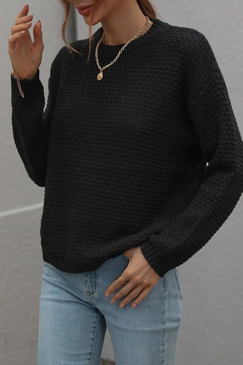 CREW NECK LONG SLEEVE BASIC SWEATER TOP