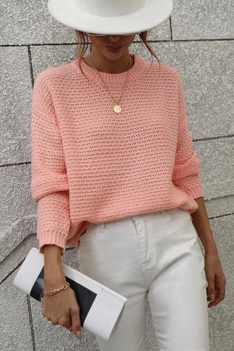 CREW NECK LONG SLEEVE BASIC SWEATER TOP