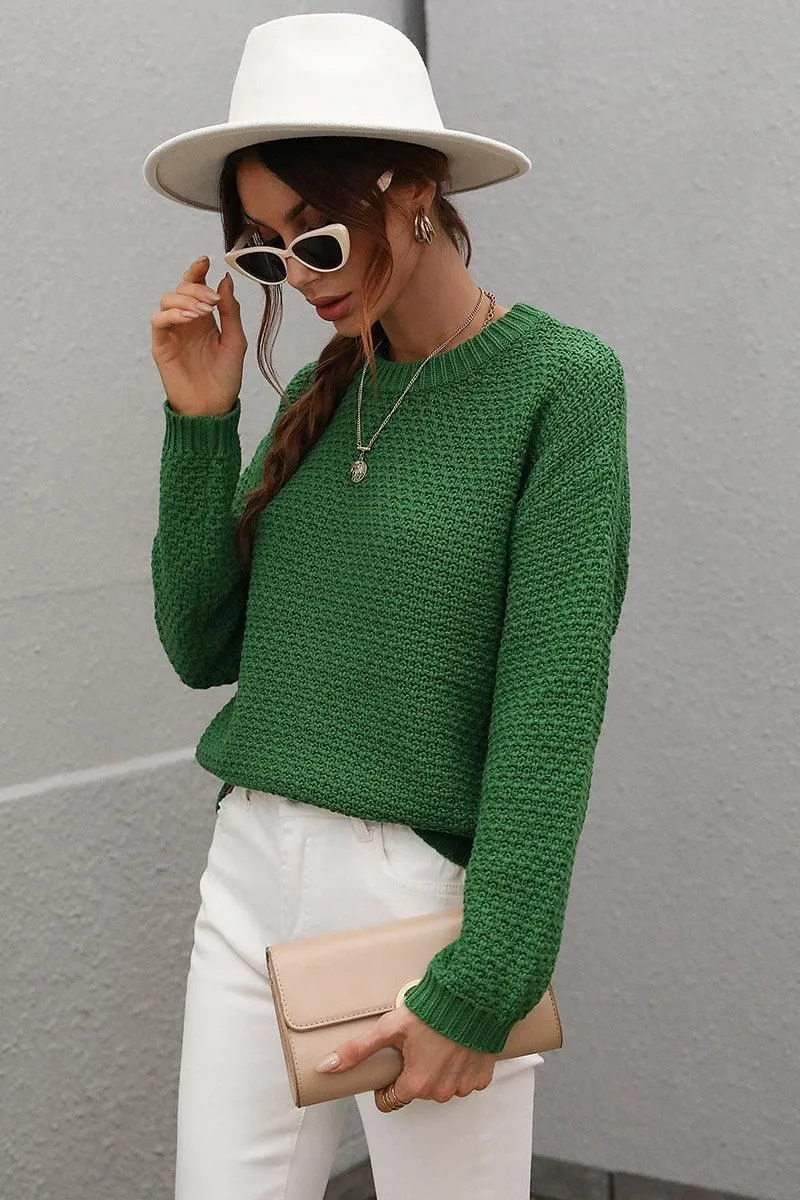 CREW NECK LONG SLEEVE BASIC SWEATER TOP