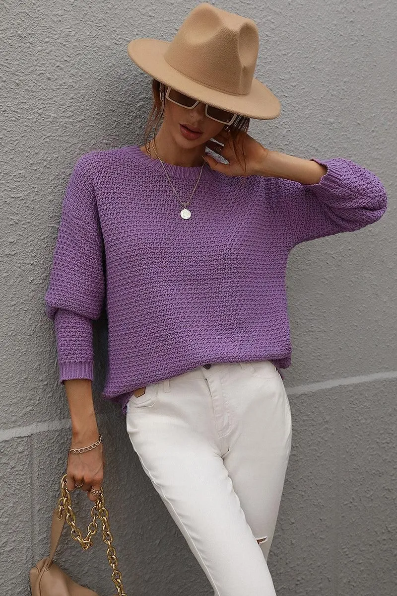 CREW NECK LONG SLEEVE BASIC SWEATER TOP