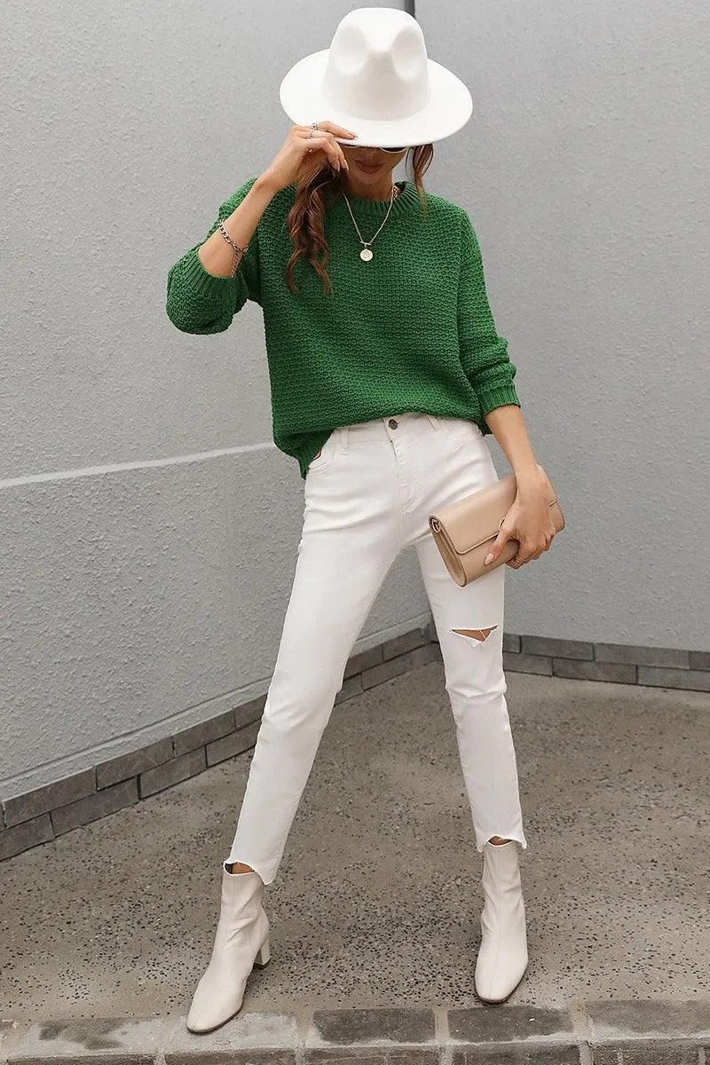 CREW NECK LONG SLEEVE BASIC SWEATER TOP