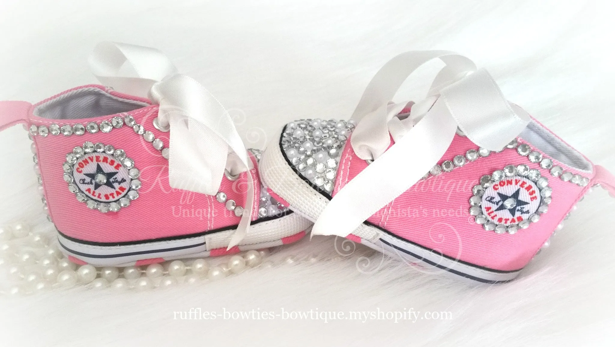 Crystal & Pearl Baby Converse High Tops - Crystal Shoes - Pre Walker Shoes - Baby Girl Shoes - Wedding - Christening - Baptism - Baby - Hot Pink