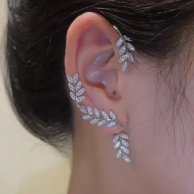 Crystal Leaves Ear Women Fashion Gold Cubic Zirconia Clip Jewelry Earring