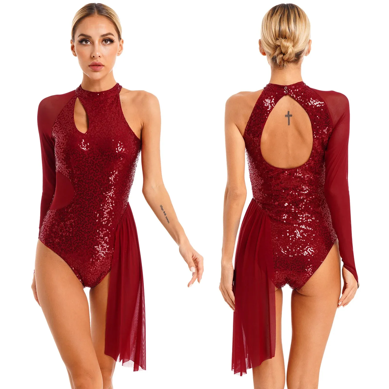 D5182 Womens Figure Ice Skating Dress - Lyrical Dance- Ballet Leotard- Sleeveless Rhinestone Stage Performance Dancewear