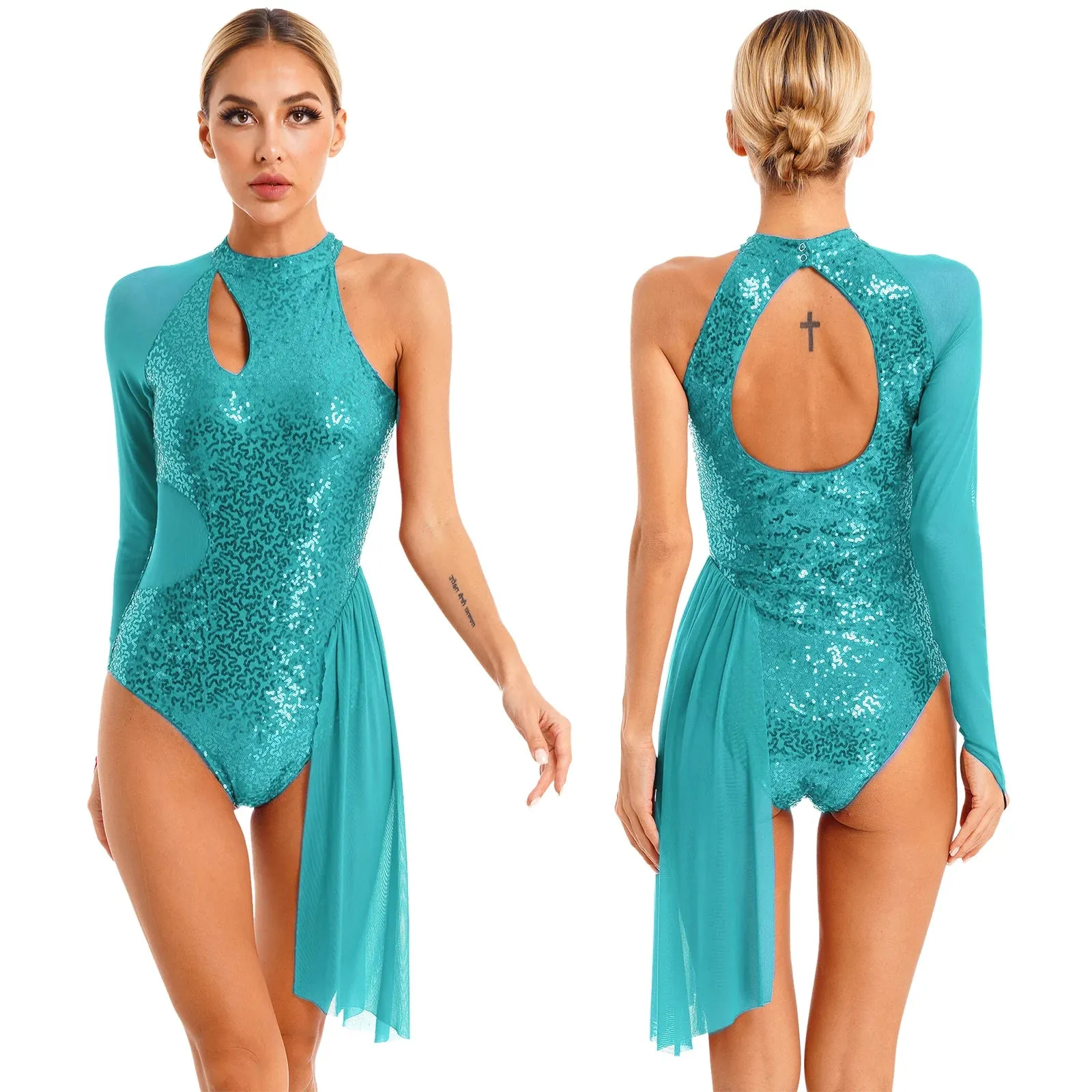 D5182 Womens Figure Ice Skating Dress - Lyrical Dance- Ballet Leotard- Sleeveless Rhinestone Stage Performance Dancewear