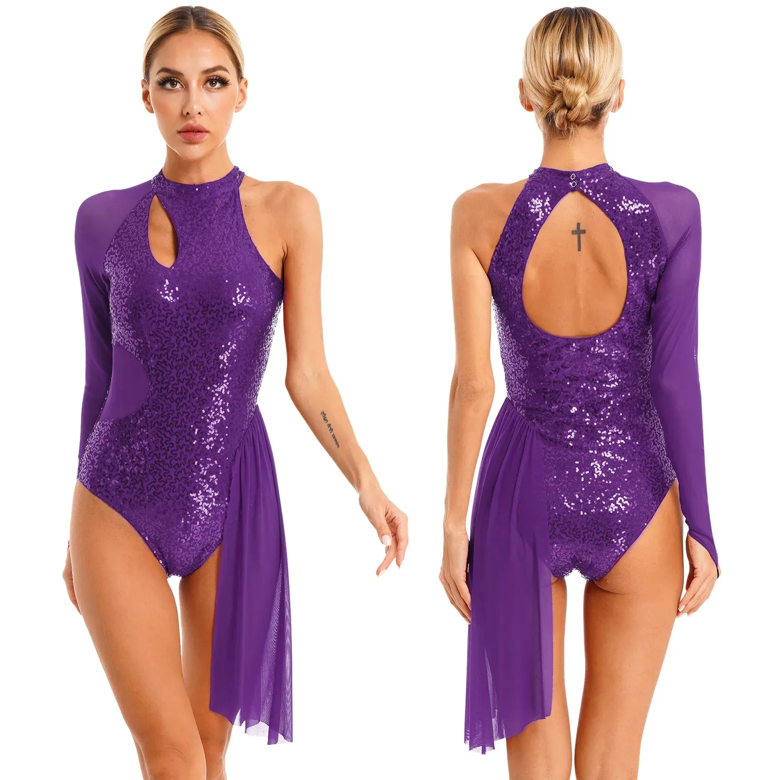 D5182 Womens Figure Ice Skating Dress - Lyrical Dance- Ballet Leotard- Sleeveless Rhinestone Stage Performance Dancewear