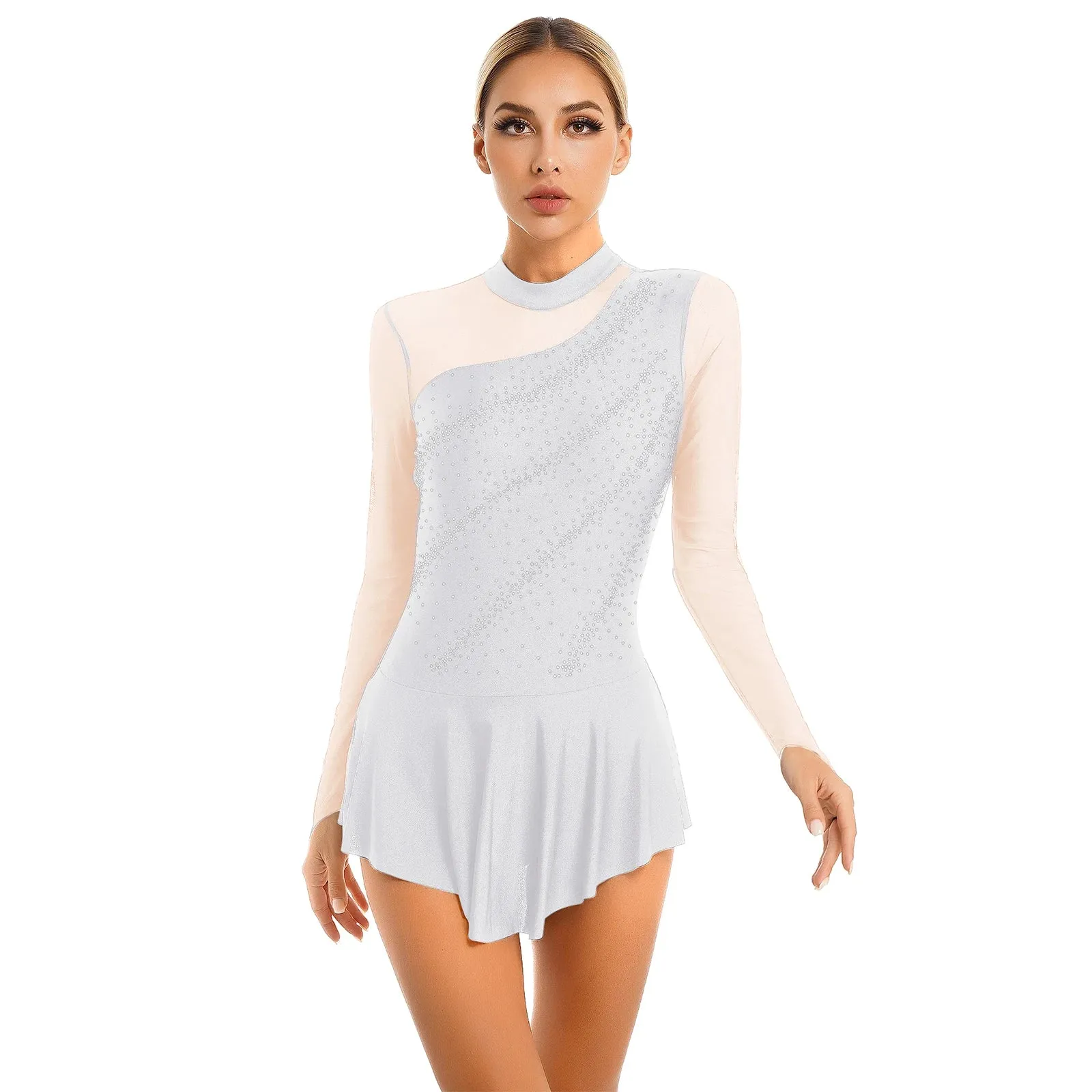 D5182 Womens Figure Ice Skating Dress - Lyrical Dance- Ballet Leotard- Sleeveless Rhinestone Stage Performance Dancewear