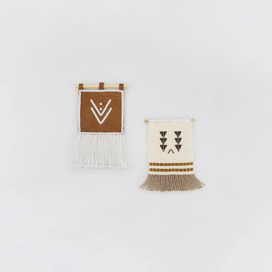 Double V Leather Wall Hanging - WHITE