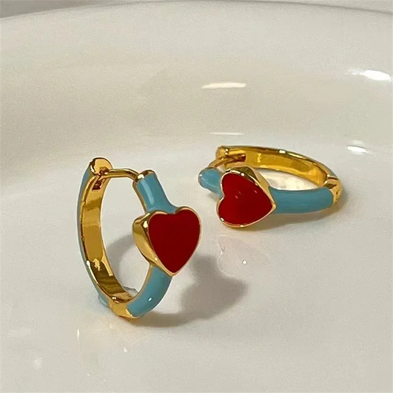 Enamel Heart Small Hoop Women Trendy Geometric Statement Round Circle Huggie Earring