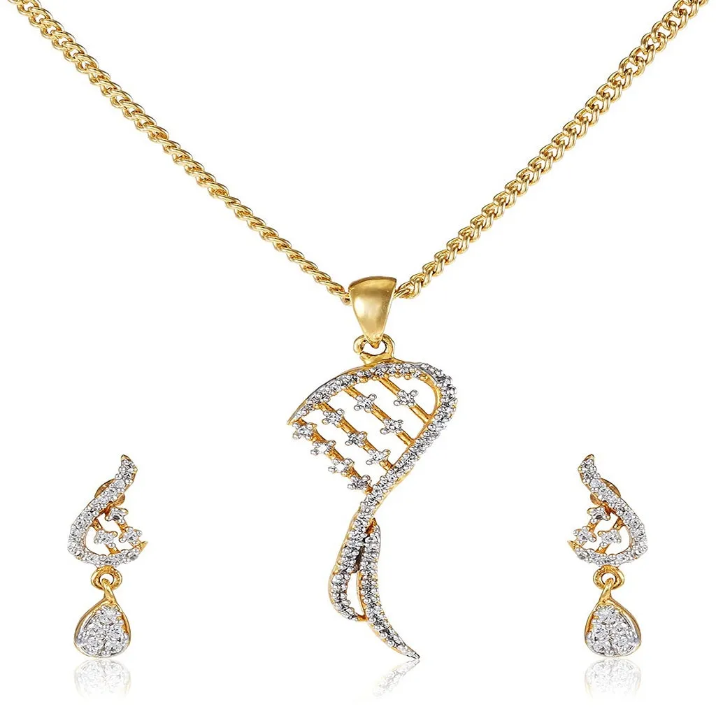 Estele 24 Kt Gold plated Dancing American Diamond Pendant Set for Women