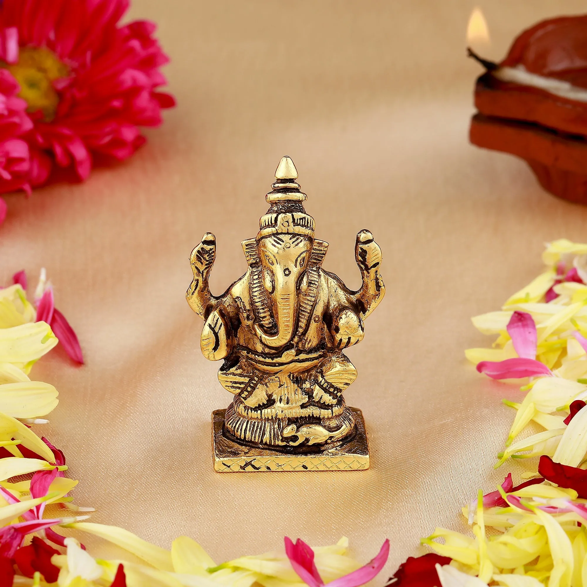 Estele Gold Plated Antique God of Wisdom Lord Ganesh Idol for Home/Office Decors.