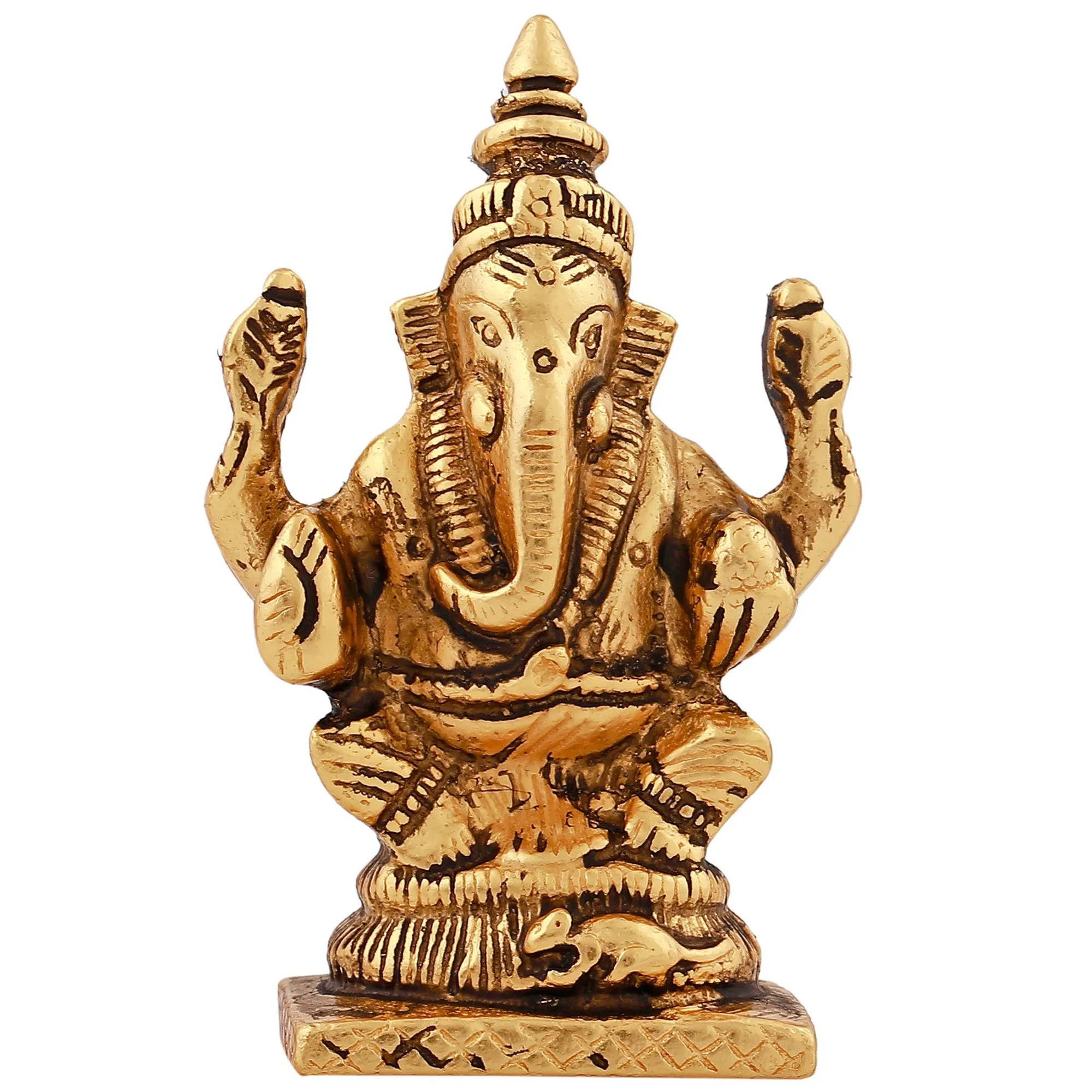 Estele Gold Plated Antique God of Wisdom Lord Ganesh Idol for Home/Office Decors.