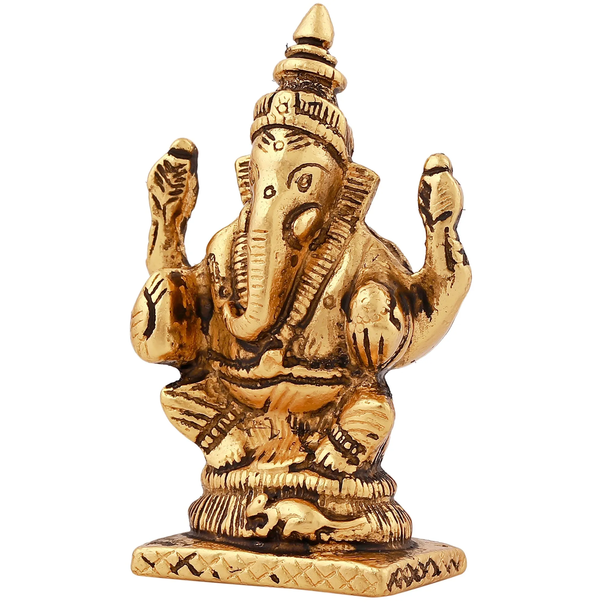 Estele Gold Plated Antique God of Wisdom Lord Ganesh Idol for Home/Office Decors.