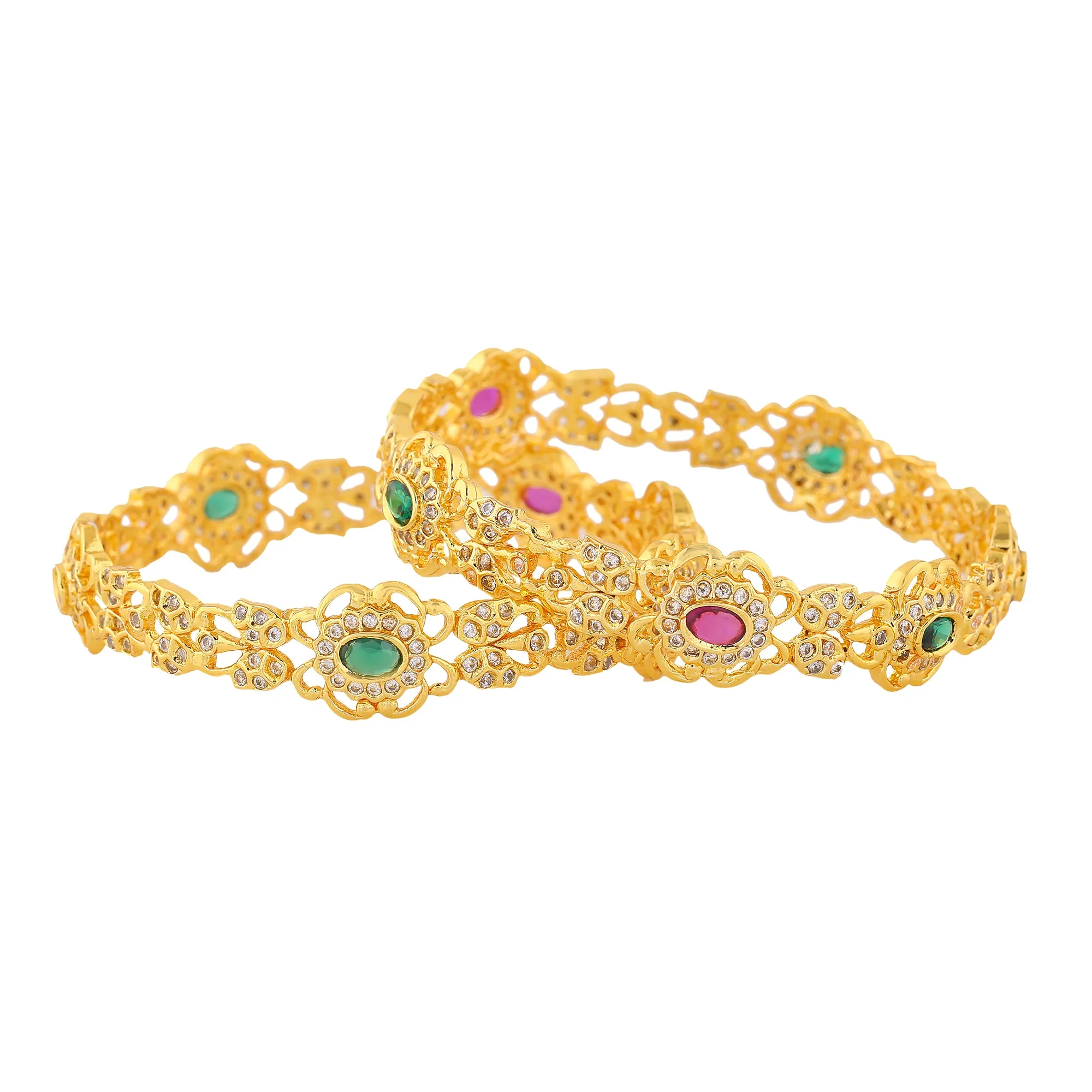 Estele Gold Plated CZ Daisy Flower Shaped Bangle for Women