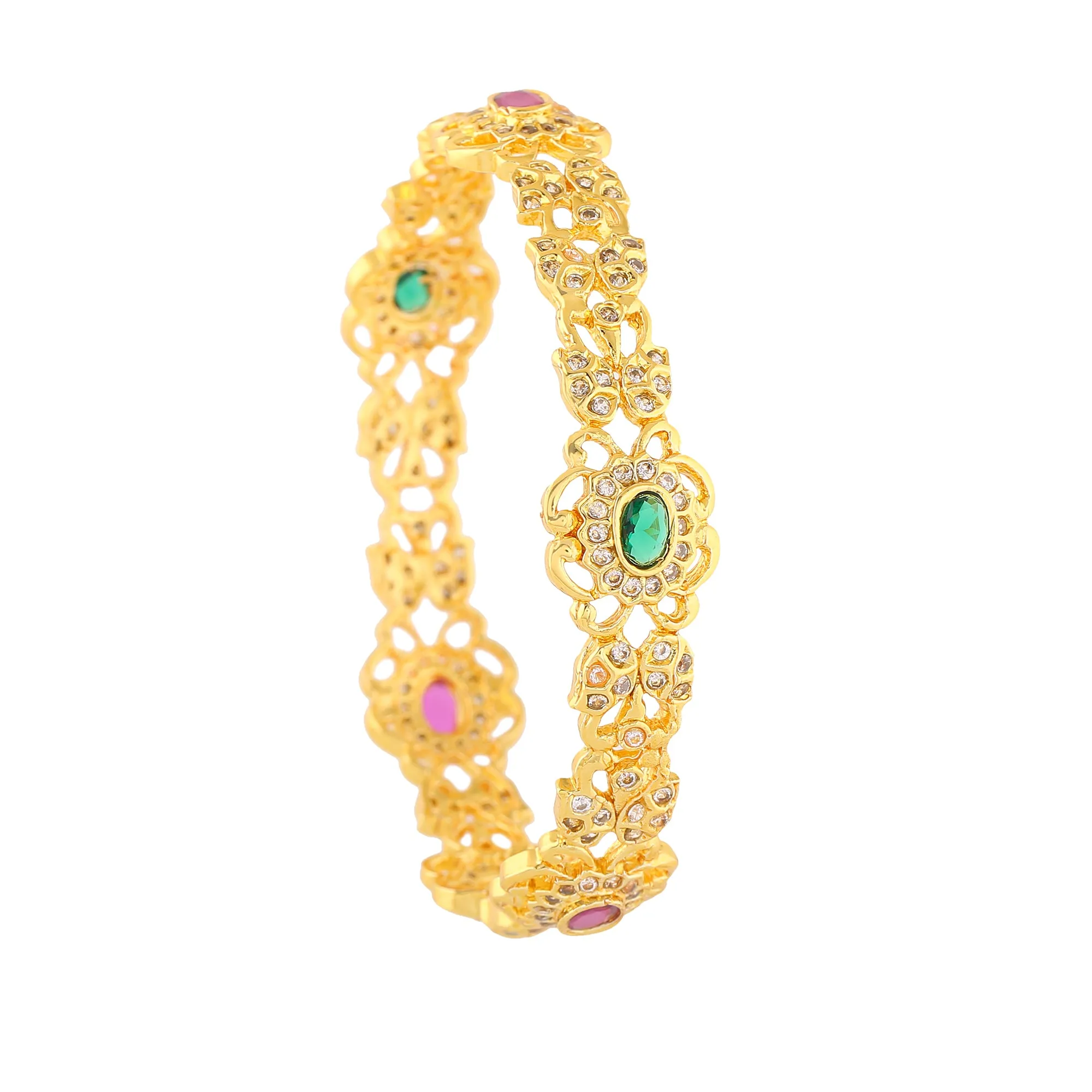 Estele Gold Plated CZ Daisy Flower Shaped Bangle for Women