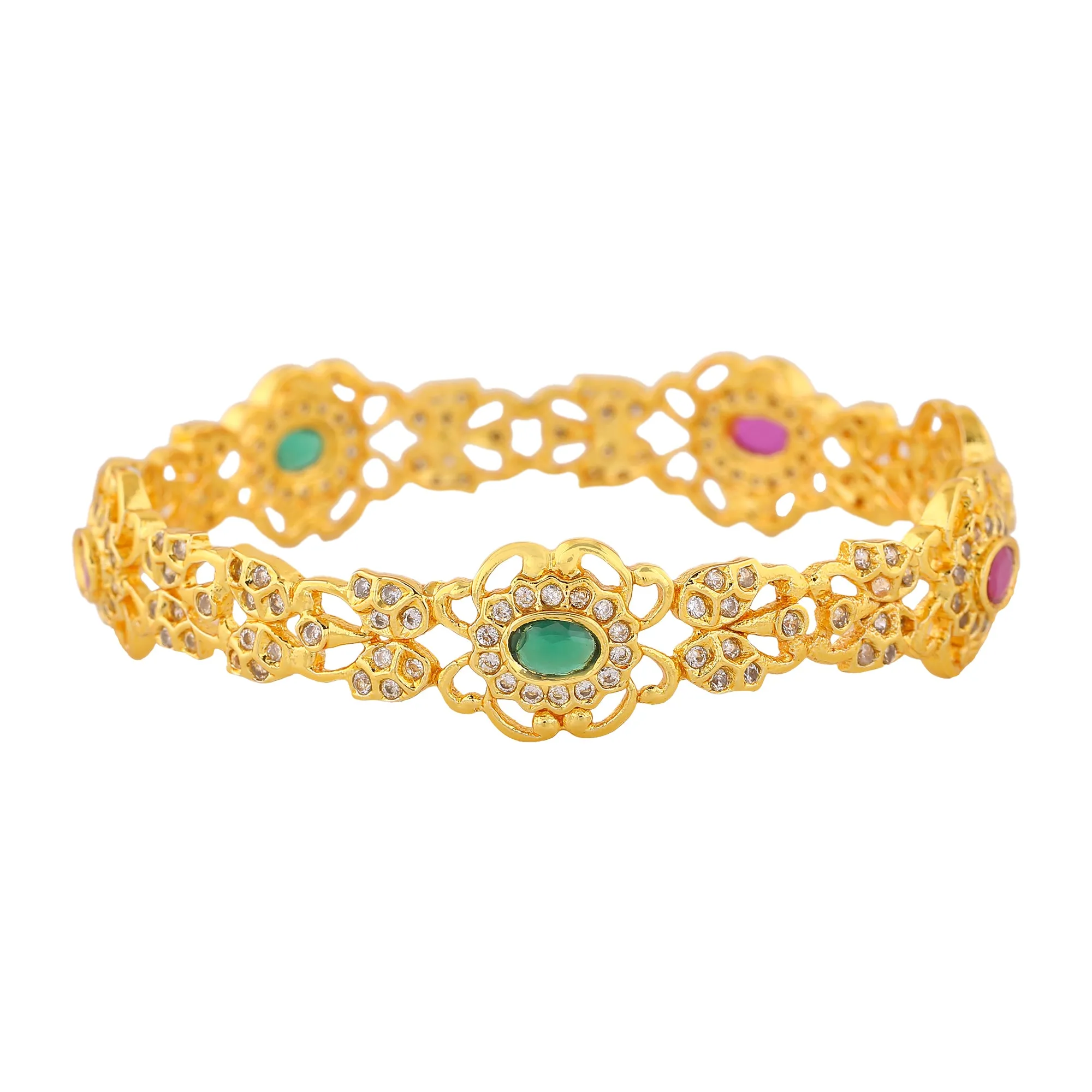 Estele Gold Plated CZ Daisy Flower Shaped Bangle for Women