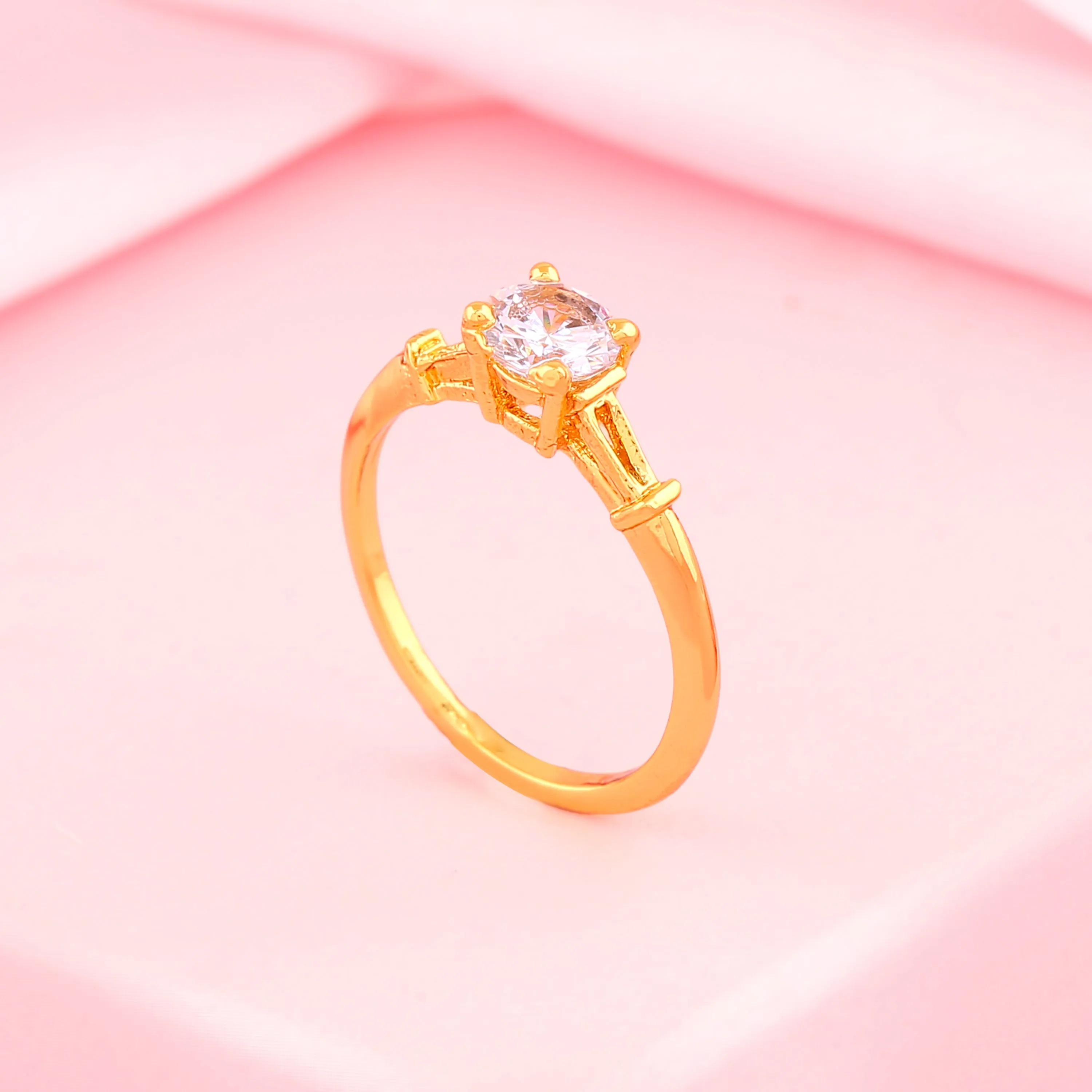 Estele Gold Plated CZ Enticing Solitaire Finger Ring for Women