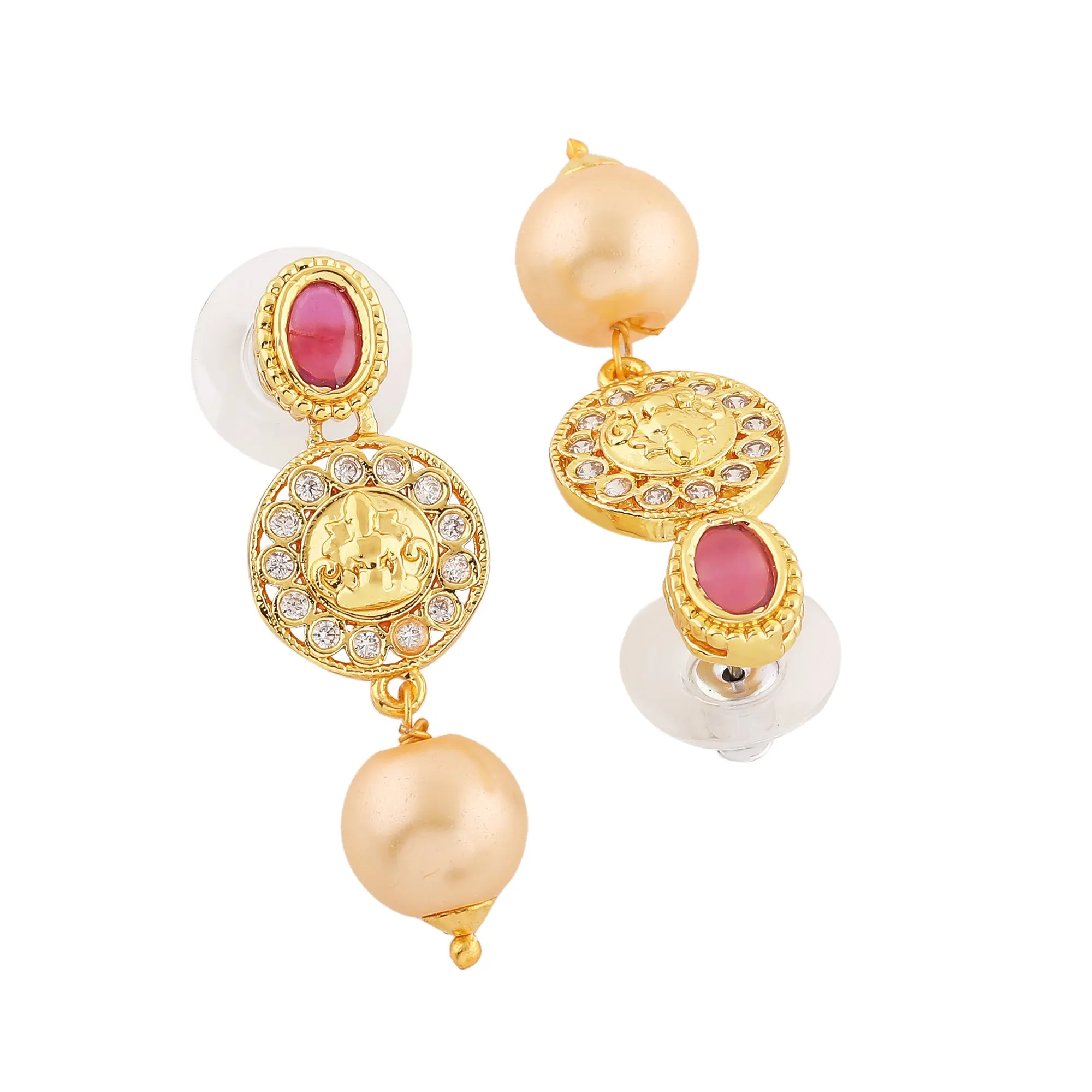 Estele Gold Plated CZ Fascinating Earrings with Pearl for Women