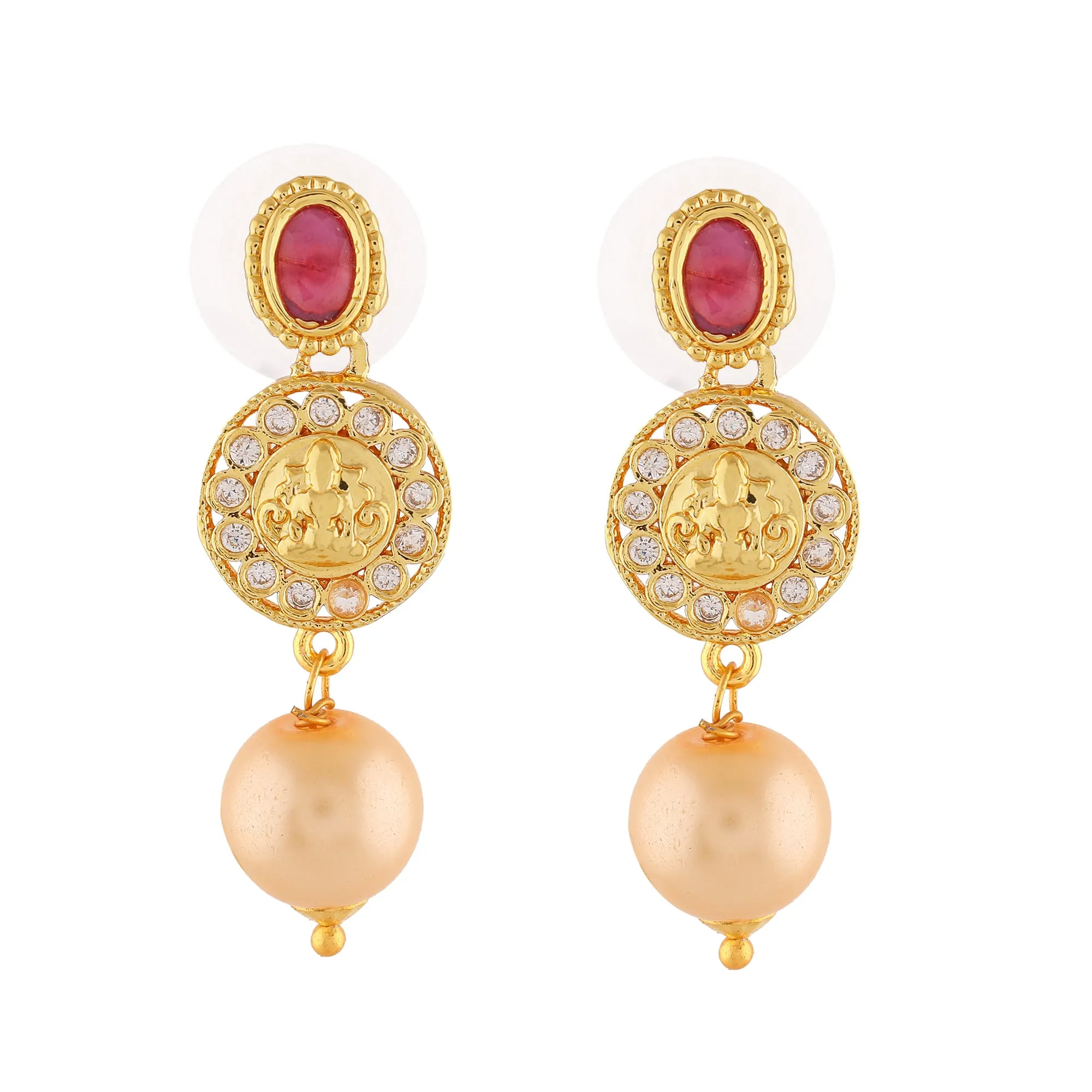 Estele Gold Plated CZ Fascinating Earrings with Pearl for Women