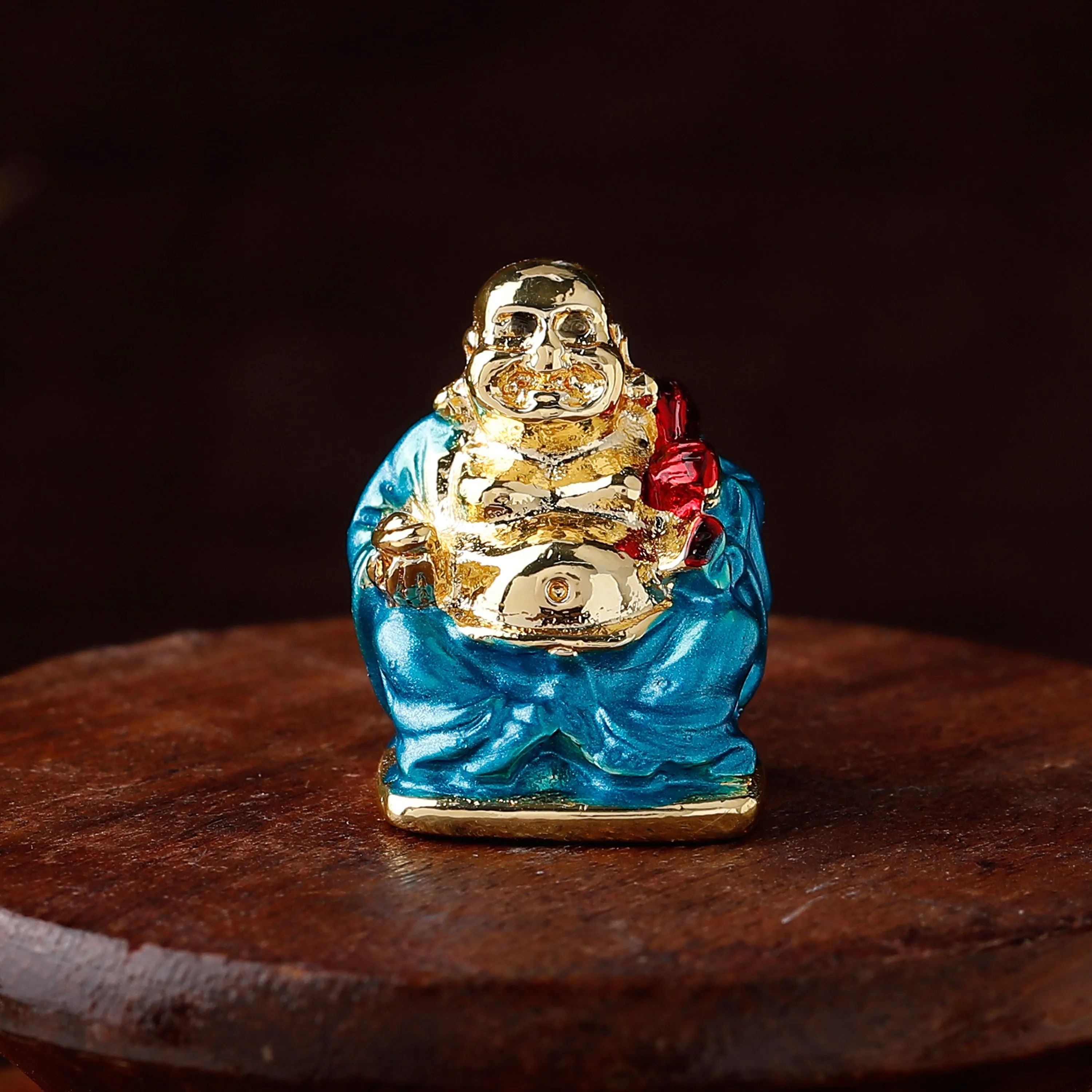 Estele Gold Plated Decorative Multi Color Enamel Laughing Buddha Idol