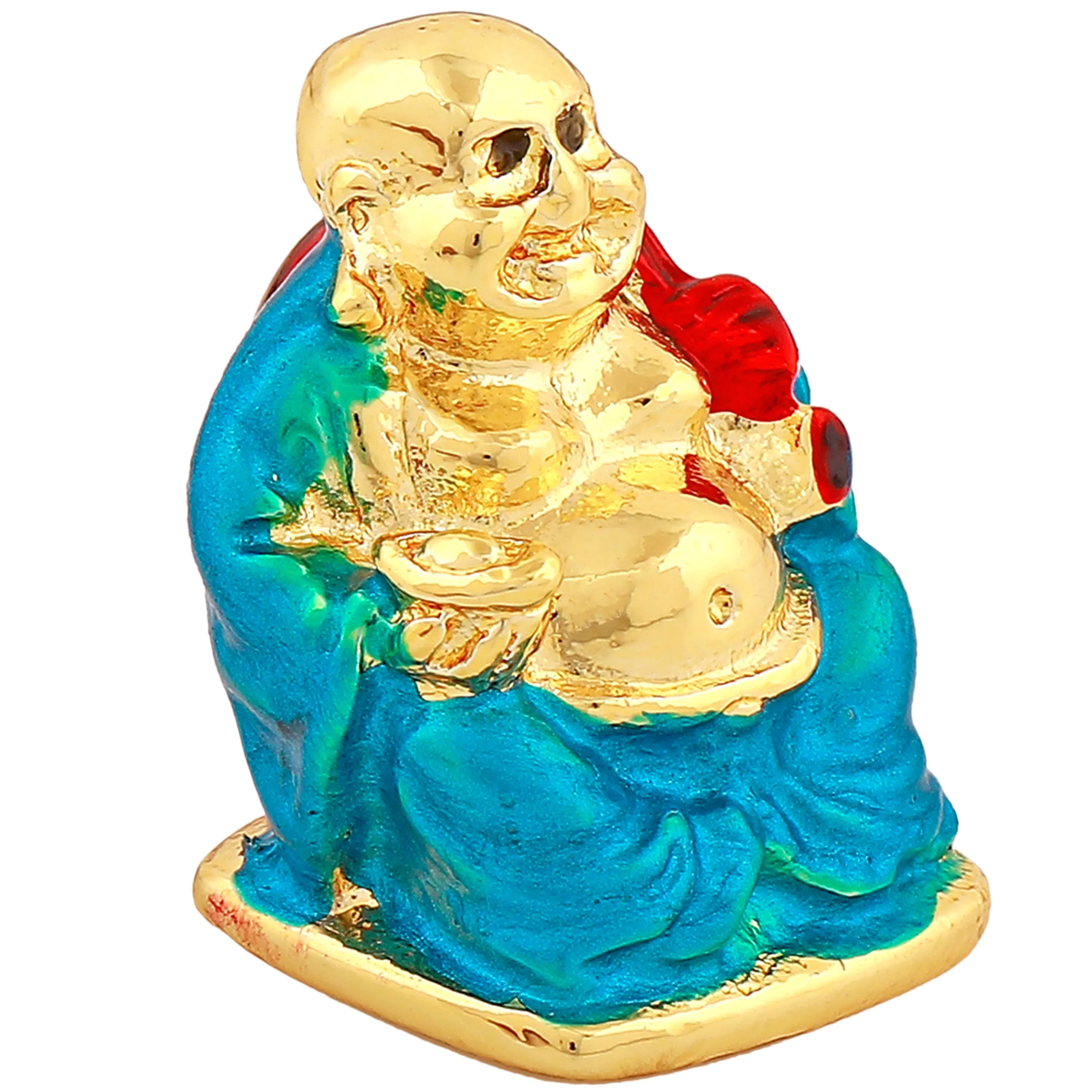 Estele Gold Plated Decorative Multi Color Enamel Laughing Buddha Idol