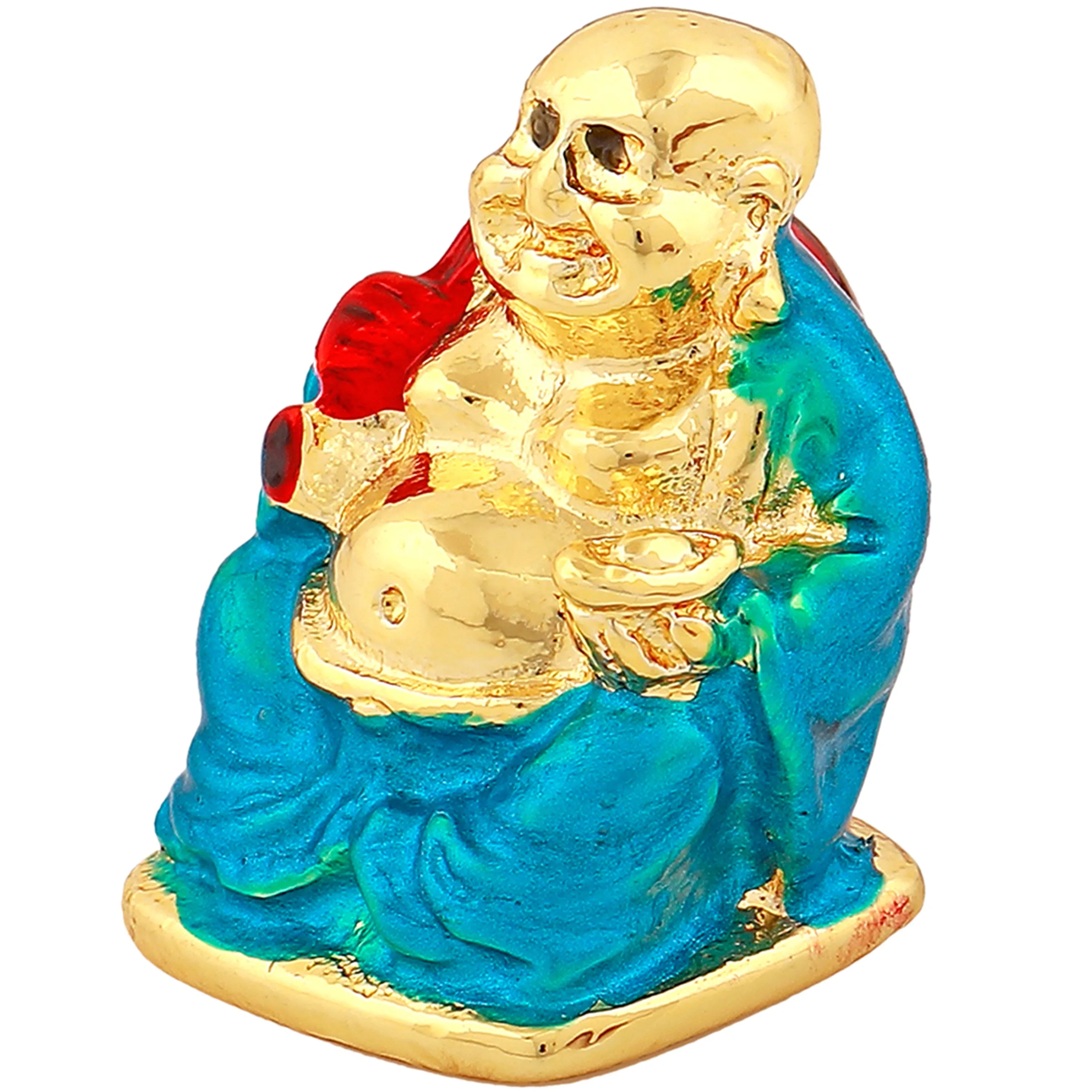 Estele Gold Plated Decorative Multi Color Enamel Laughing Buddha Idol